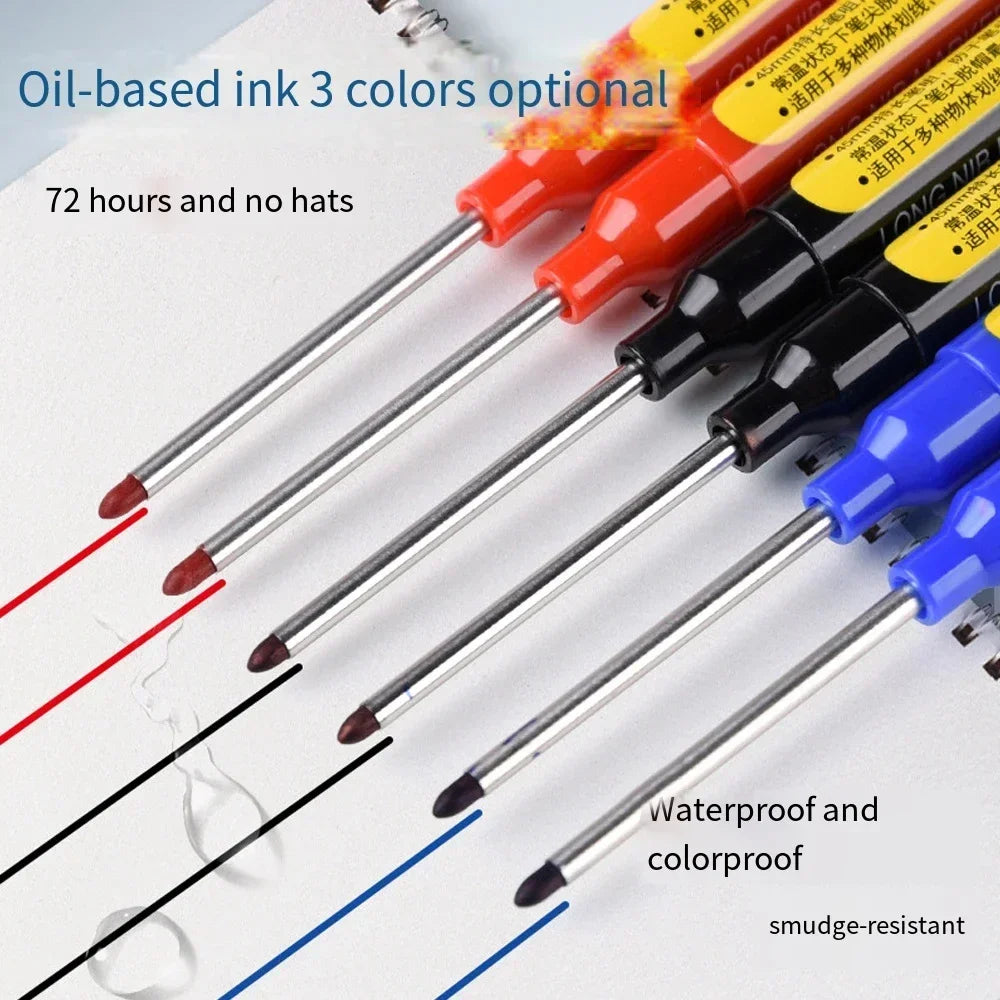 45mm Waterproof Deep Hole Marker Pens Long Nib Head Carpenter Pen Black/Blue/Red Ink for Multi-Purpose Woodworking Hand Tools Beauty World Shop