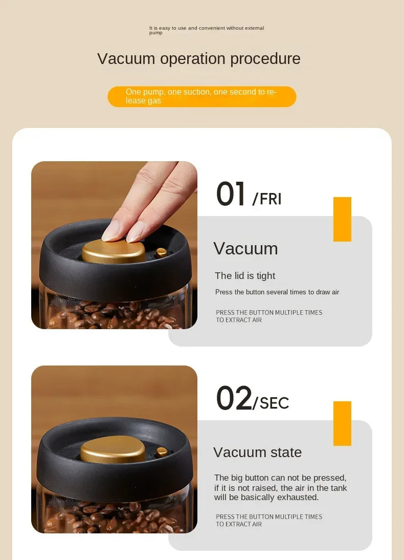 Manual Vacuum Sealed Coffee Jar High Borosilicate Glass Moisture Proof Tea Storage Container for Kitchen Coffee Beauty Trend Shop