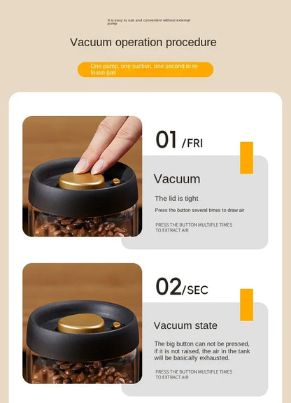 Manual Vacuum Sealed Coffee Jar High Borosilicate Glass Moisture Proof Tea Storage Container for Kitchen Coffee Beauty Trend Shop