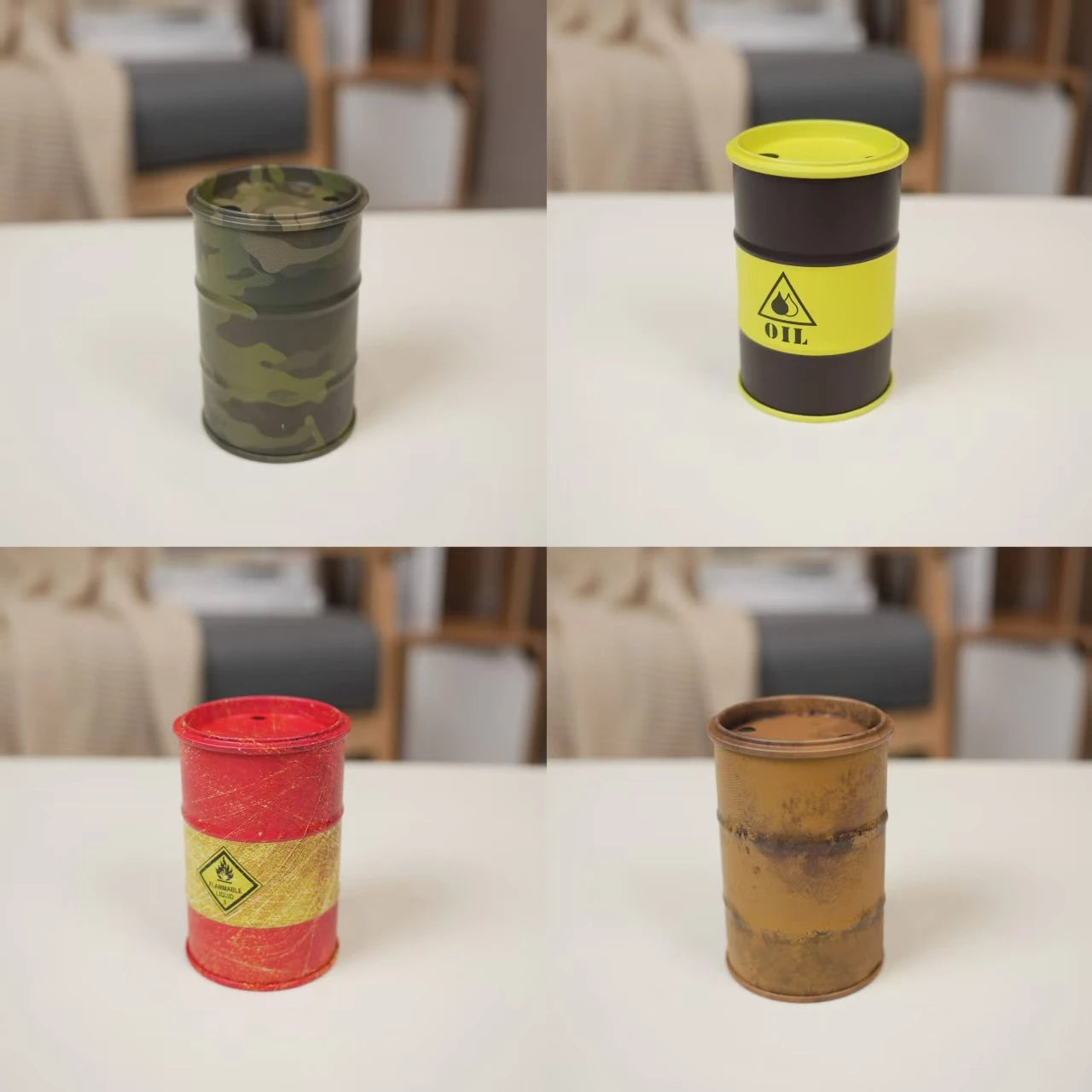 Chemistry Oil Drum Model Iron Mini Oil Drum Model War Games Scene Model Storage Box Desktop Decoration Car Model for Boys Gifts Beauty World Shop