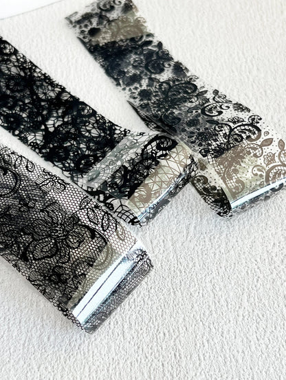 10 Sheets Lace Nail Foil White & Black Nail Stickers Design Transfer Foils Starry Sky Paper Nail Art Foil Decals for Nails Salon Beauty World Shop