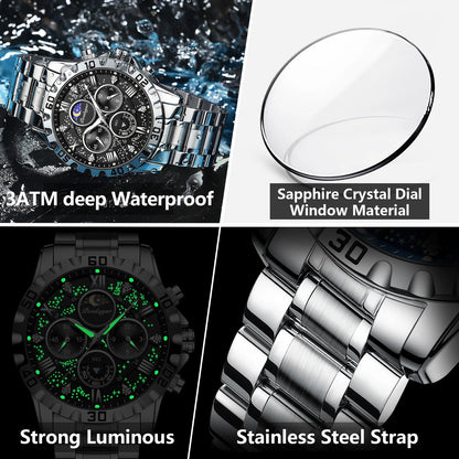 POEDAGAR Luxury Man Watch Waterproof Luminous Stainless Steel Quartz Men's Wristwatch Chronograph Military Watches For Men Reloj Beauty World Shop