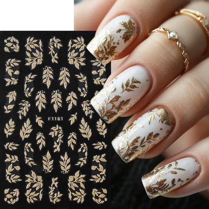 2PCS Golden Glitter Leaf Nail Art Stickers Shinny Christmas Trees Snowflake Sliders Japanese Winter Y2K Leaves Manicure Decor Beauty World Shop
