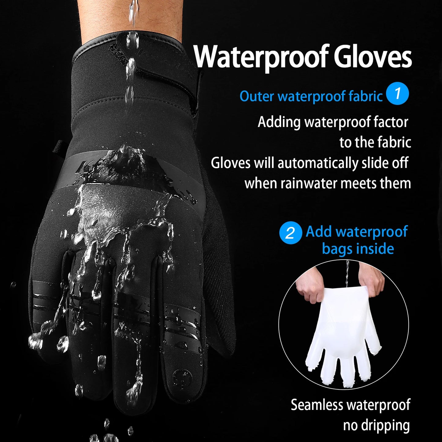 3M Ski Gloves Black Waterproof Winter Warm Cycling Outdoor Sports Running Riding Motorcycle Touch Screen Snowboard Gloves Men Beauty World Shop
