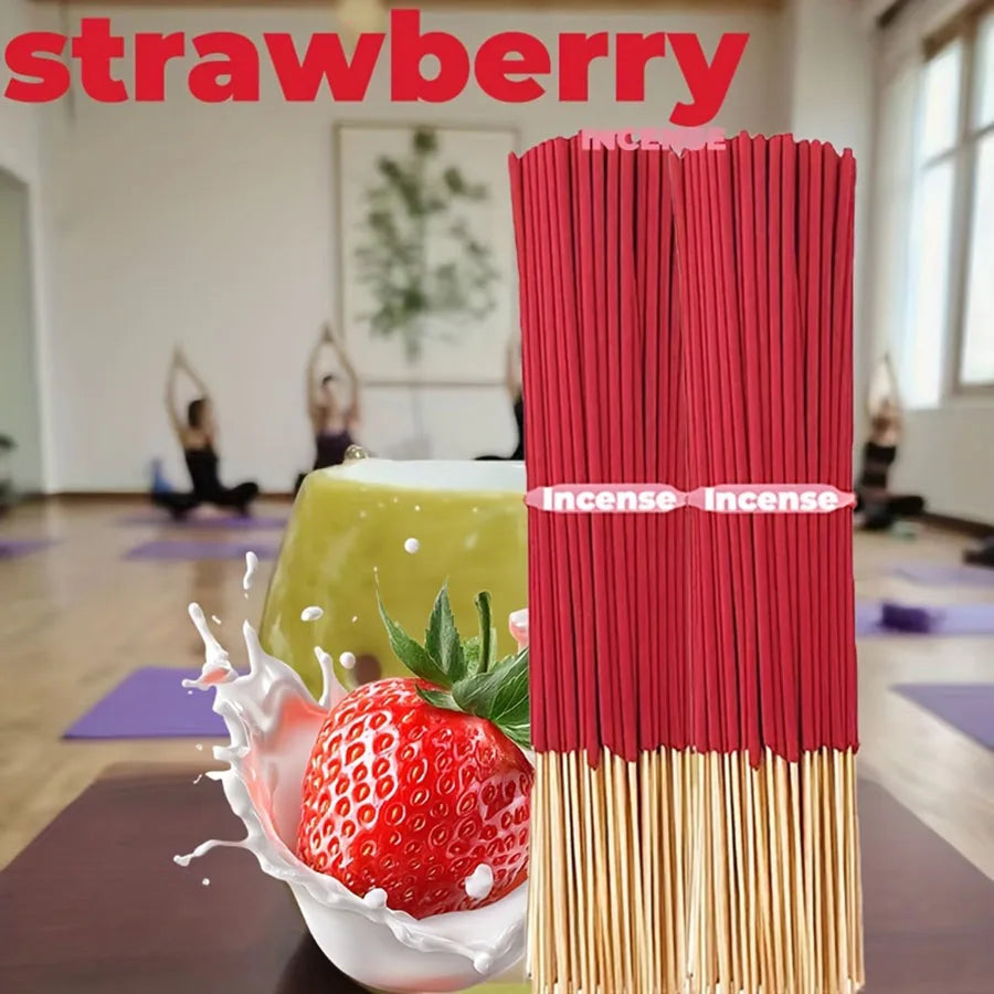 Red High-Quality Creamy Strawberry Incense Stick - Long-Lasting Strawberry Scent with Woody Notes, Fruit Meditation Yoga Home Office Party Holiday Gift, Eliminates Fatigue, Long-Lasting Fragrance (Doesn'T Scatter, Burns Evenl Beauty World Shop