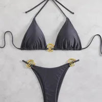 2026 new style boxer shorts mesh three-piece women's swimsuit neck lace-up bikini set Beauty World Shop