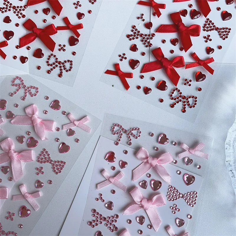 DIY Decor Kpop Photocard Sticker 3D Stereo Bow Heart Style Scrapbook Journal Stuicker Cute Pink Red Color Phone Shell Sticker Beauty World Shop