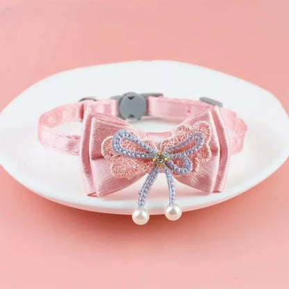 Pet Collar Pink Lace Bow Hanging Bead Cat Choker Bell Dog Cat Supplies Pet Accessories Dog Accessories Dog Cat Products Beauty World Shop