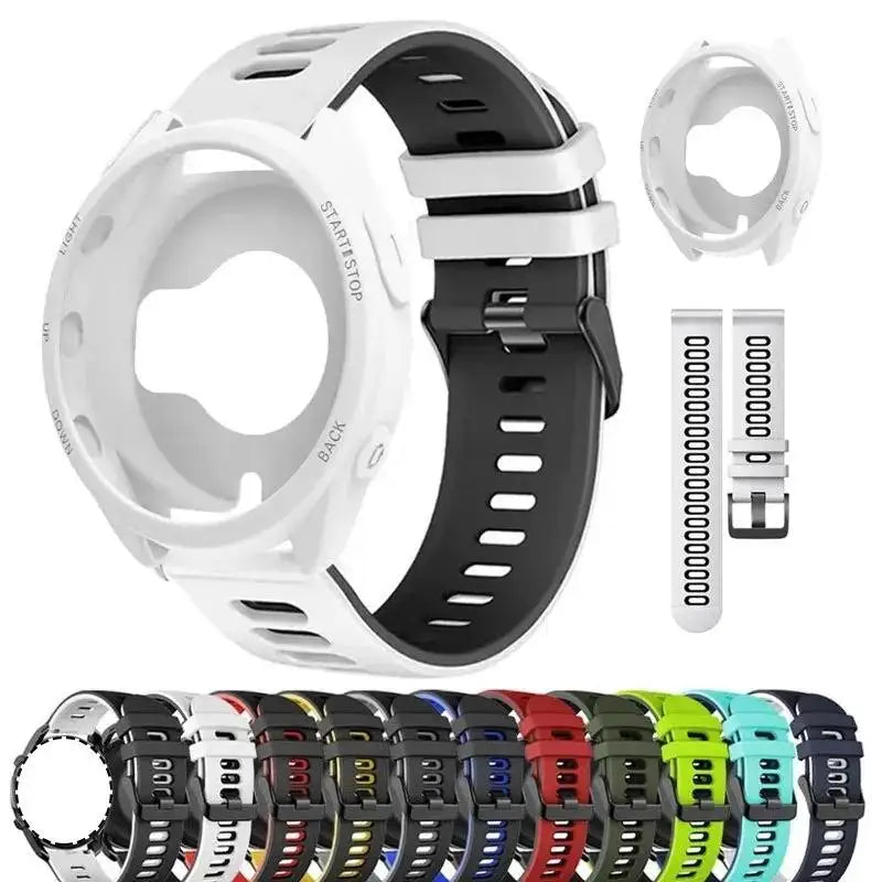 Case+Strap Compatible for Garmin Forerunner 965 Strap 22mm Two Tone Sports Silicone Band Soft Hollow Protector Cover (wihtout fi