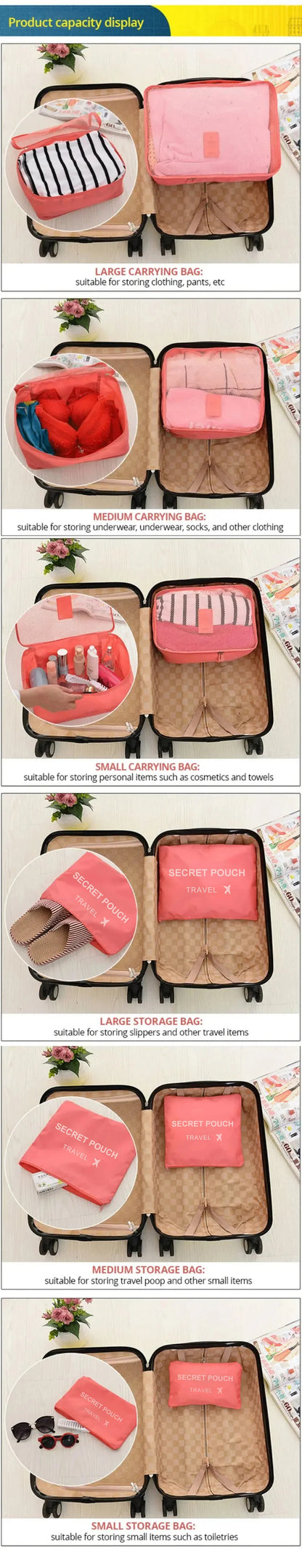 6 Pcs/Set Pink/Blue/Grey Travel Storage Bag Large Capacity Waterproof Luggage Clothing Underwear Storage Bag Bag With Zipper Beauty World Shop