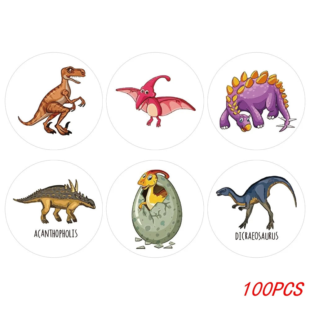 100-500pcs 1'' Round Dinosaur Stickers for Teacher Reward Stickers School Supplies Animal Incentive Roll Sticker for Home Beauty World Shop