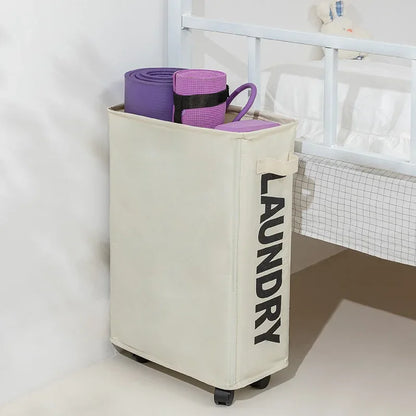Rolling Slim Laundry BasketWithStandFoldable Waterproof Sorter AndOrganizerOn Wheels Tall Thin DirtyLaundryHamper Basket Beauty World Shop