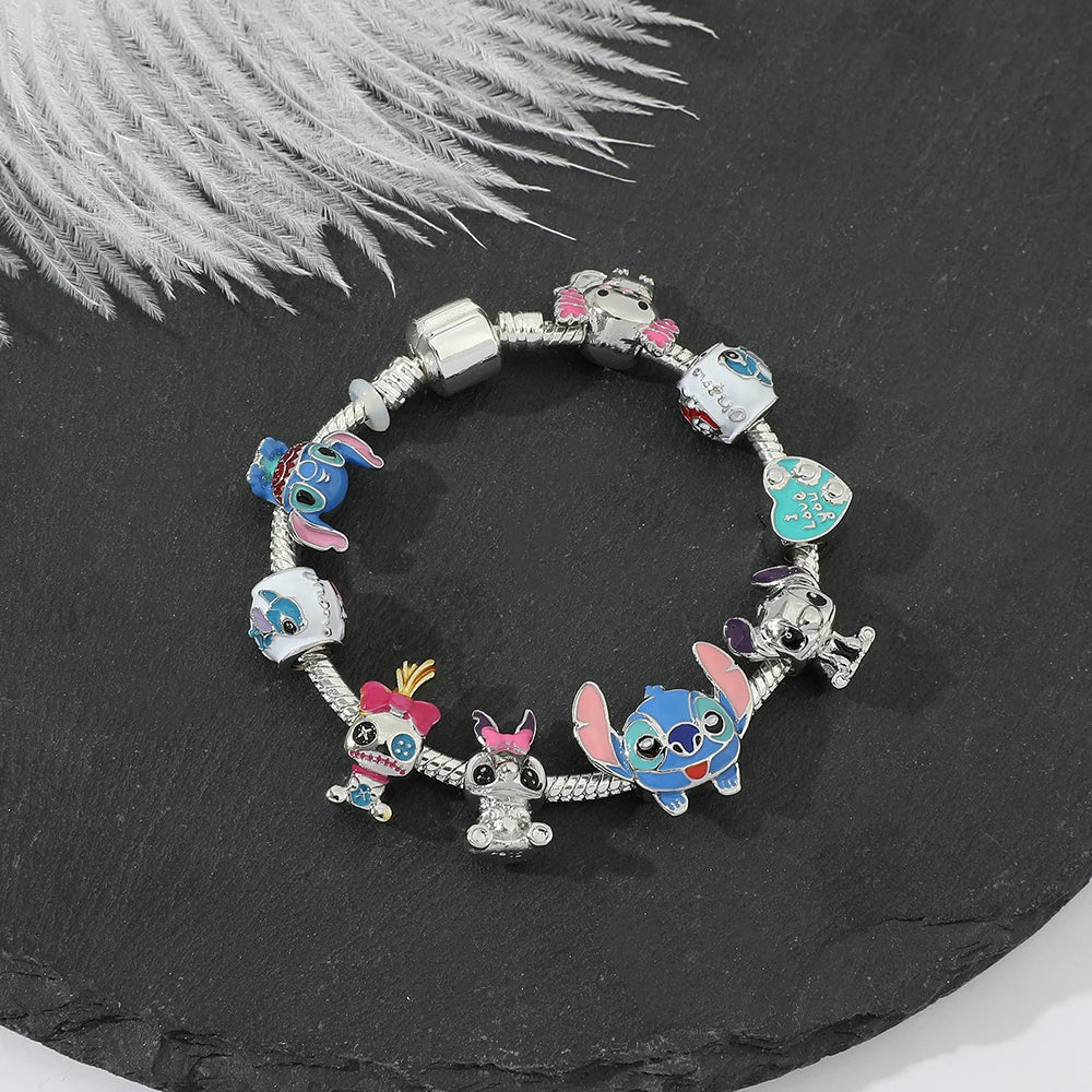 Disney Beaded Bracelet Lilo And Stitch Cartoon Cute Metal Charms Bangle DIY Beads Chain Jewelry Gifts Accessories For Women Kids Beauty World Shop