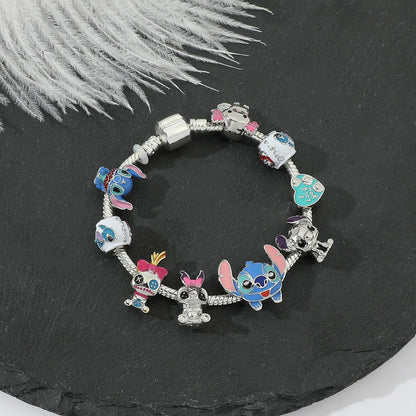 Disney Beaded Bracelet Lilo And Stitch Cartoon Cute Metal Charms Bangle DIY Beads Chain Jewelry Gifts Accessories For Women Kids Beauty World Shop