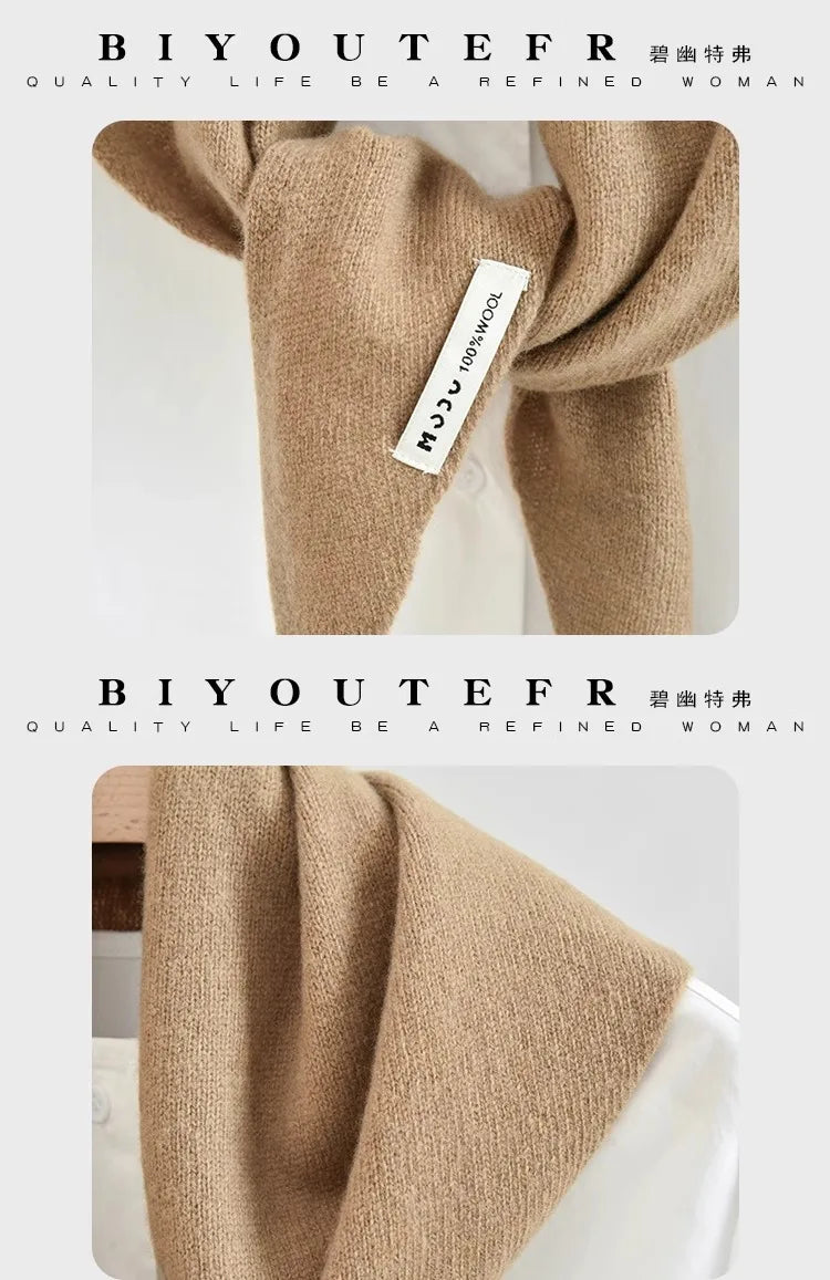 100% Australian Wool Knitted Triangle Scarf Shawl Women's Autumn  Winter Warm Neck Protection Scarf Decorative  Small Scarf Beauty World Shop