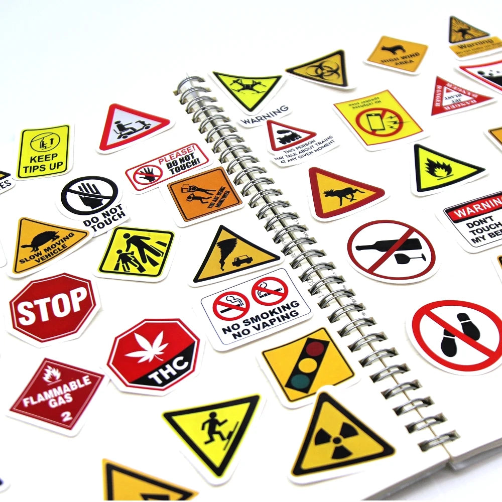 10/50/100PCS Warning Pattern Sign Stickers Pack DIY Skateboard Motorcycle Suitcase Stationery Decals Decor Phone Laptop Toys Beauty World Shop