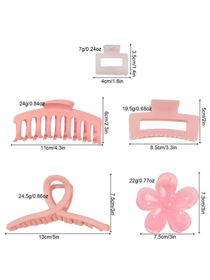 5 Pcs Mixed Colors And Shapes Big Hair Claw Clips for Women Girls Thin Thick Curly Hair, Strong Hold Jaw Clips. Beauty World Shop