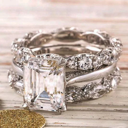 Exquisite Silver Color Inlay Shiny Stone Three Piece Set For Women Birthday Gift Accessories Custom Jewelry Beauty World Shop