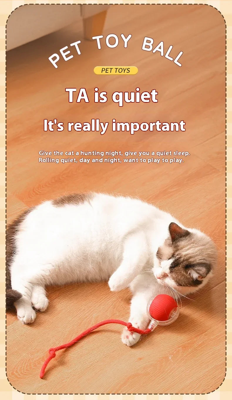 1~2Pcs Cat Interactive Ball Toys Automatic Rolling Ball Faux Tail Rechargeable Smart Pet Electric Toy Cat Training Imitate Mouse