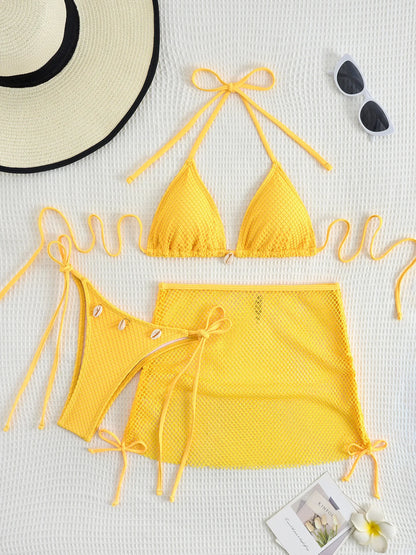 New Sexy Net Bikinis Female Swimsuits Women Three-Piece Swimwear Beach Swim Wear Bathing Suits Brazilian Bikini Set Pool Bather Beauty World Shop