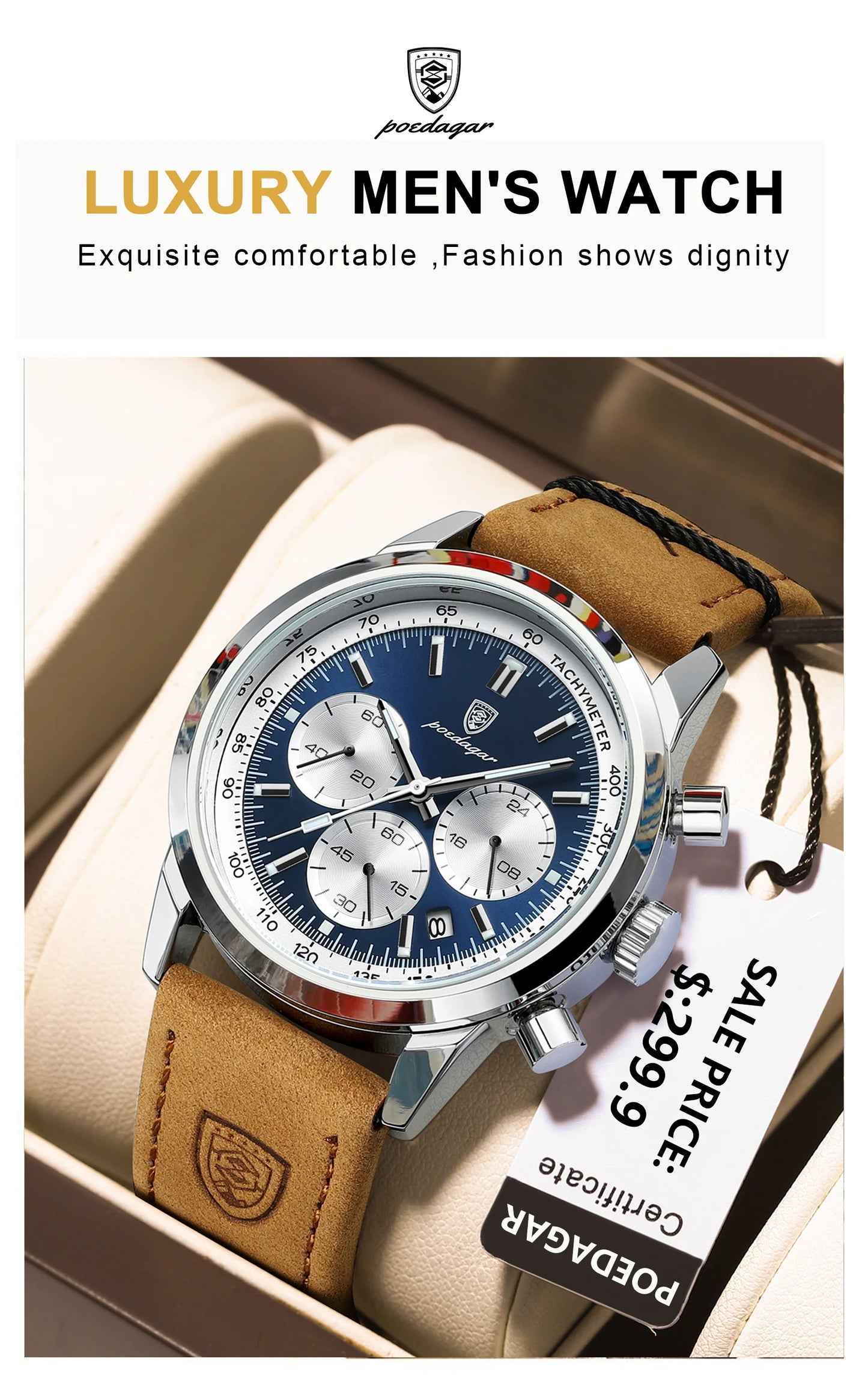 POEDAGAR Top Brand Men's Quartz Watch Waterproof Luminous Chronograph Military Man Watch Luxury Fashion Leather Watches For Men Beauty World Shop