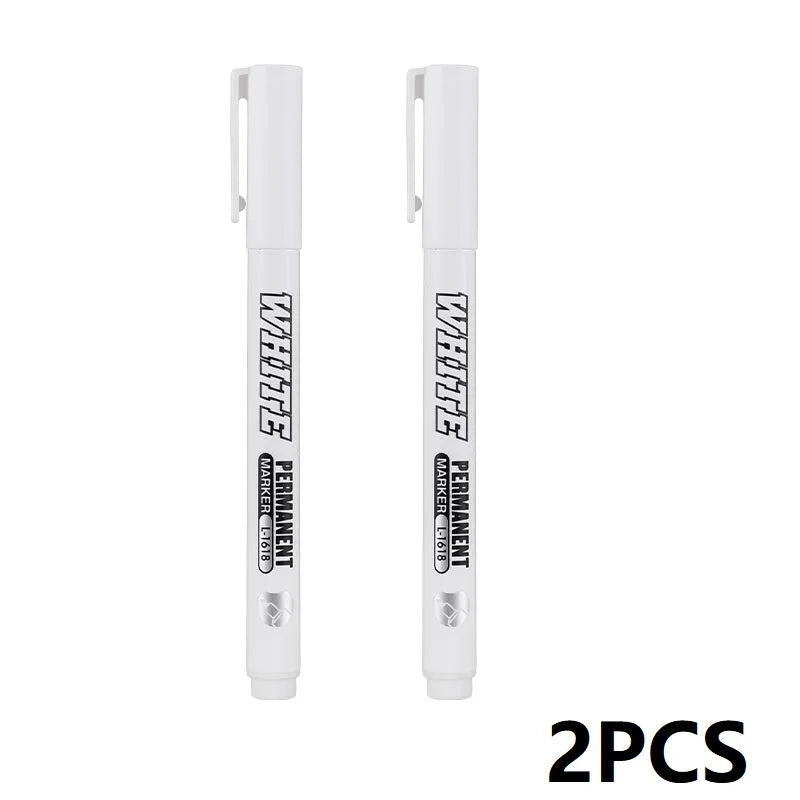 New 1/2/3PCS Waterproof Metal Marker Permanent White Paint Pen Washing Art Painting Graffiti Pens Fabric Wood Leather Marker1MM Beauty World Shop