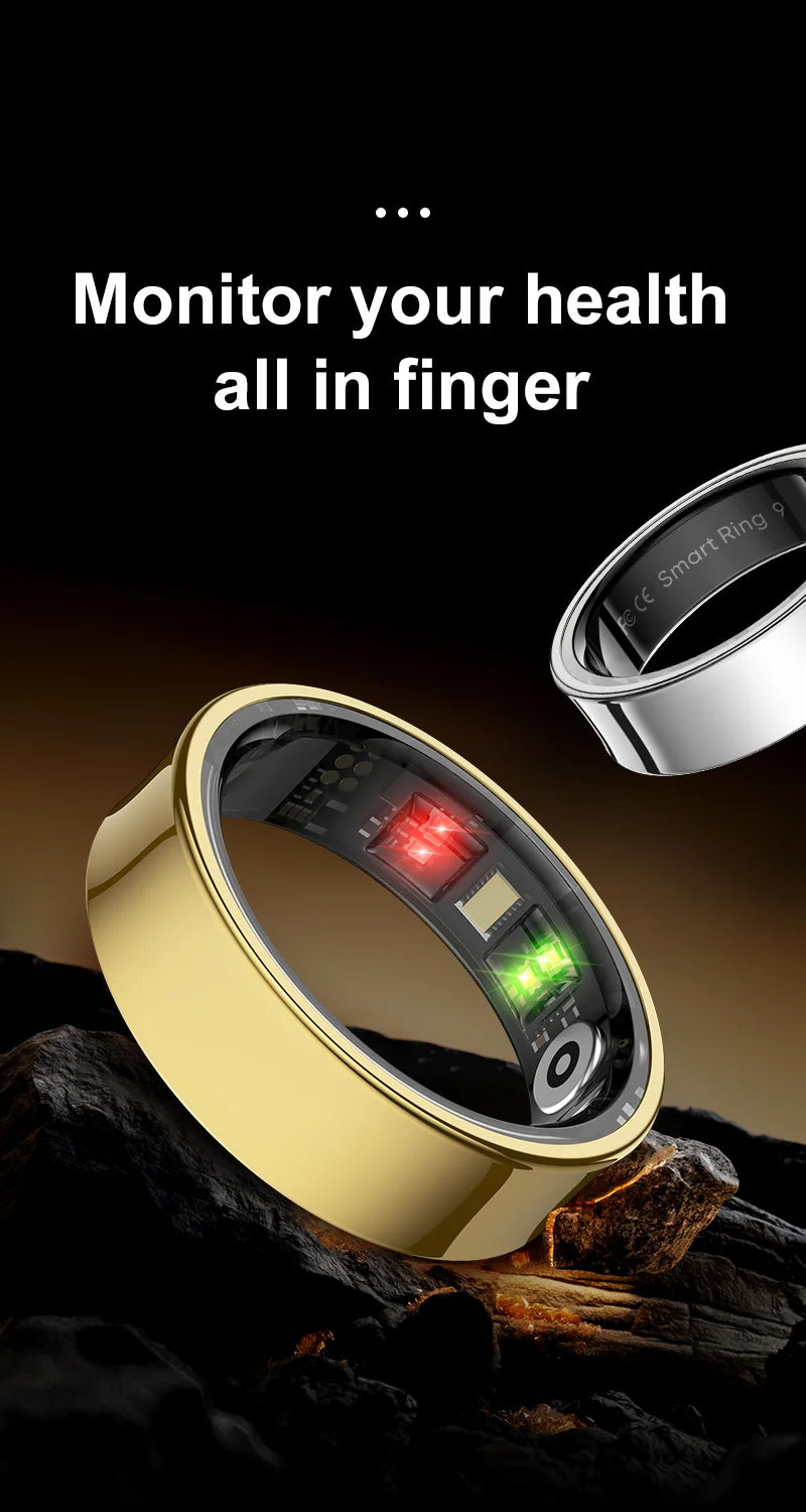 R09 Smart Ring Men Women with Charging Case,Heart Rate Blood Oxygen,Skin Temperature Monitor,5ATM Waterproof For Android iOS Beauty World Shop