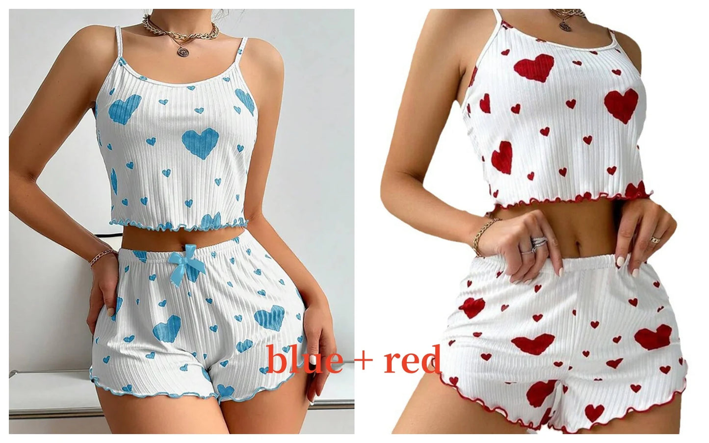 Women's Pajamas Set Sleepwear 2 PCS Short Tank Tops And Shorts S M L White Ventilate Soft Casual Love Printing Beauty World Shop