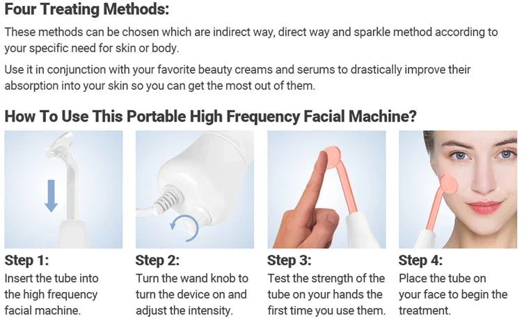 4 In 1 Handheld Electric For Face Skin Beauty Tools Portable High Frequency Facial Therapy Wand Acne Treatment Machine Neon Wand Beauty World Shop