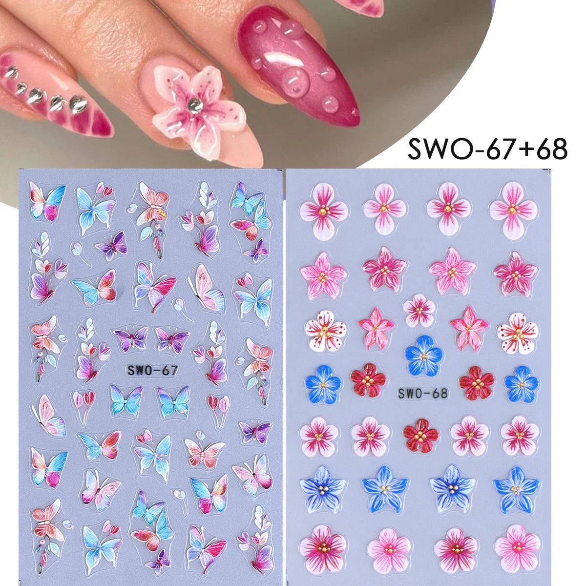 2pcs Sweet Element Nail Art Stickers Simple Flower Heart Cherry Strawberry Kawaii Decals Colorful Bow Butterfly Manicure Sliders Beauty World Shop