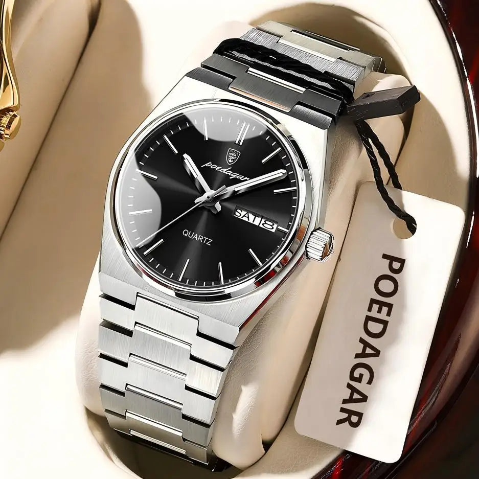 POEDAGAR Elegant Woman's Watch Date Week Waterproof Luminous Ladies Clock Quartz Stainless Steel Fashion Watches For Women Reloj Beauty World Shop