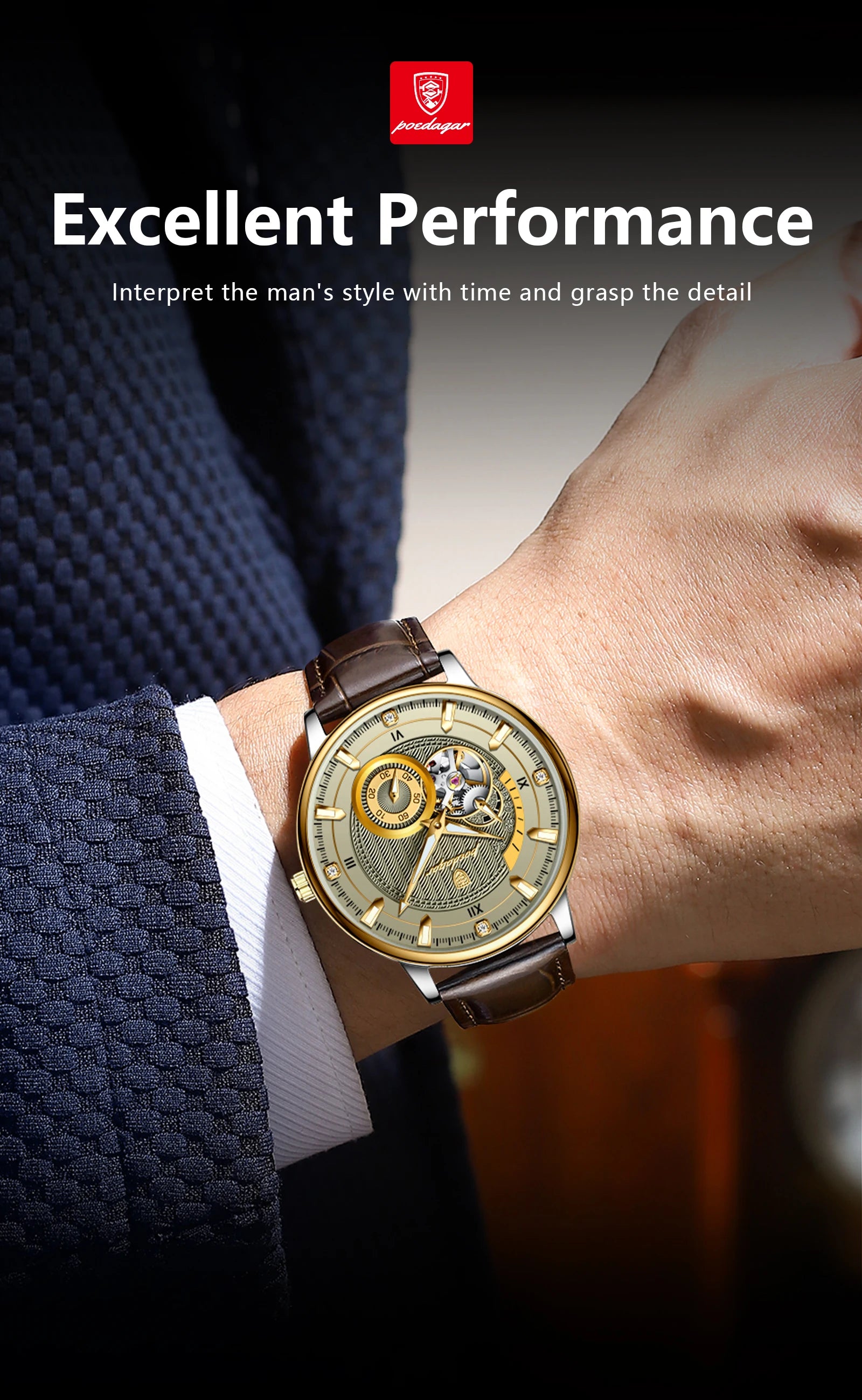 POEDAGAR Fashion Business Men Watch Waterproof Luminous Hollow Tourbillon Male Clock Automatic Mechanical Leather Men's Watches Beauty World Shop