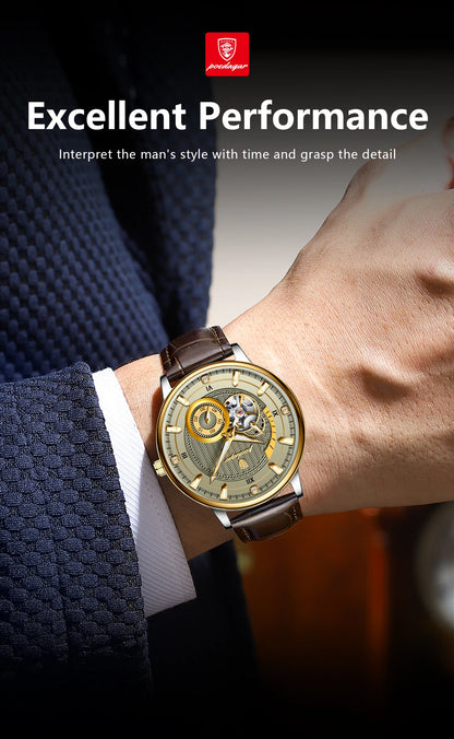 POEDAGAR Fashion Business Men Watch Waterproof Luminous Hollow Tourbillon Male Clock Automatic Mechanical Leather Men's Watches Beauty World Shop