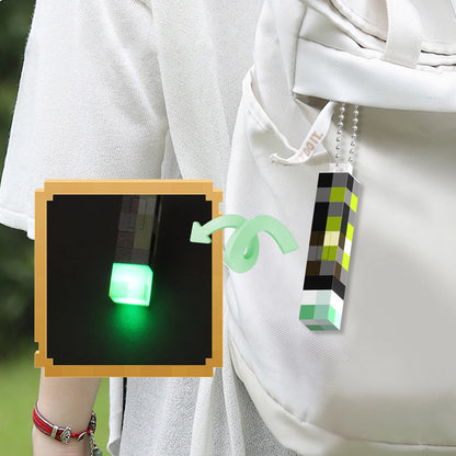 Fun Mini Torch Keychain Pixel Wind Design Game Model Toys LED Flashlight USB Rechargeable Night Light Backpack Pendant Fans Gift Beauty World Shop