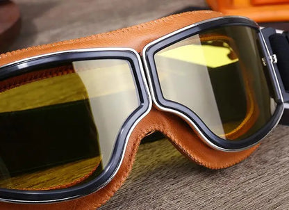 Motorcycle Glasses Windproof Motorcycle Helmet Glasses Sunglasses Retro Universal Folding Leather Retro Motorcycle Accessories Beauty World Shop