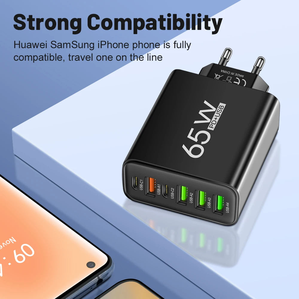USB Charger 65W Mobile Phone Charger Fast Charging For Xiaomi Samsung Huawei P70 Travel Charger Adaptor For iPhone Quick Charger Beauty World Shop