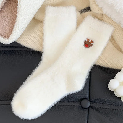 Autumn And Winter Socks, White Mink Fur Christmas Socks, Snowman Santa Claus Christmas Tree Elements, Thickened Warm Socks Beauty World Shop