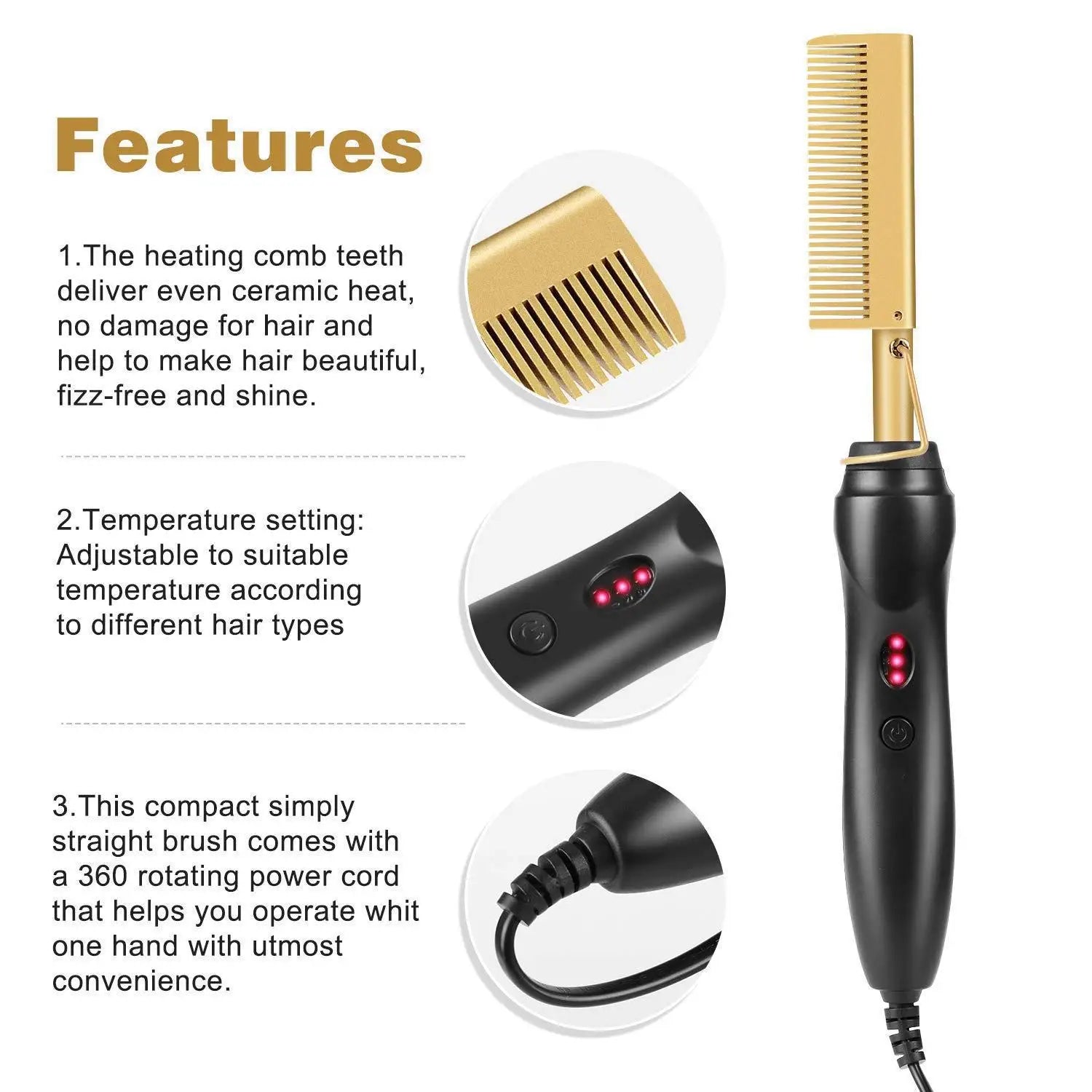 Electric Hot Heating Comb Hair Straightener Heat Pressing Combs Wet and Dry Hair Iron Straightening Brush Hair Styling Tools Beauty World Shop
