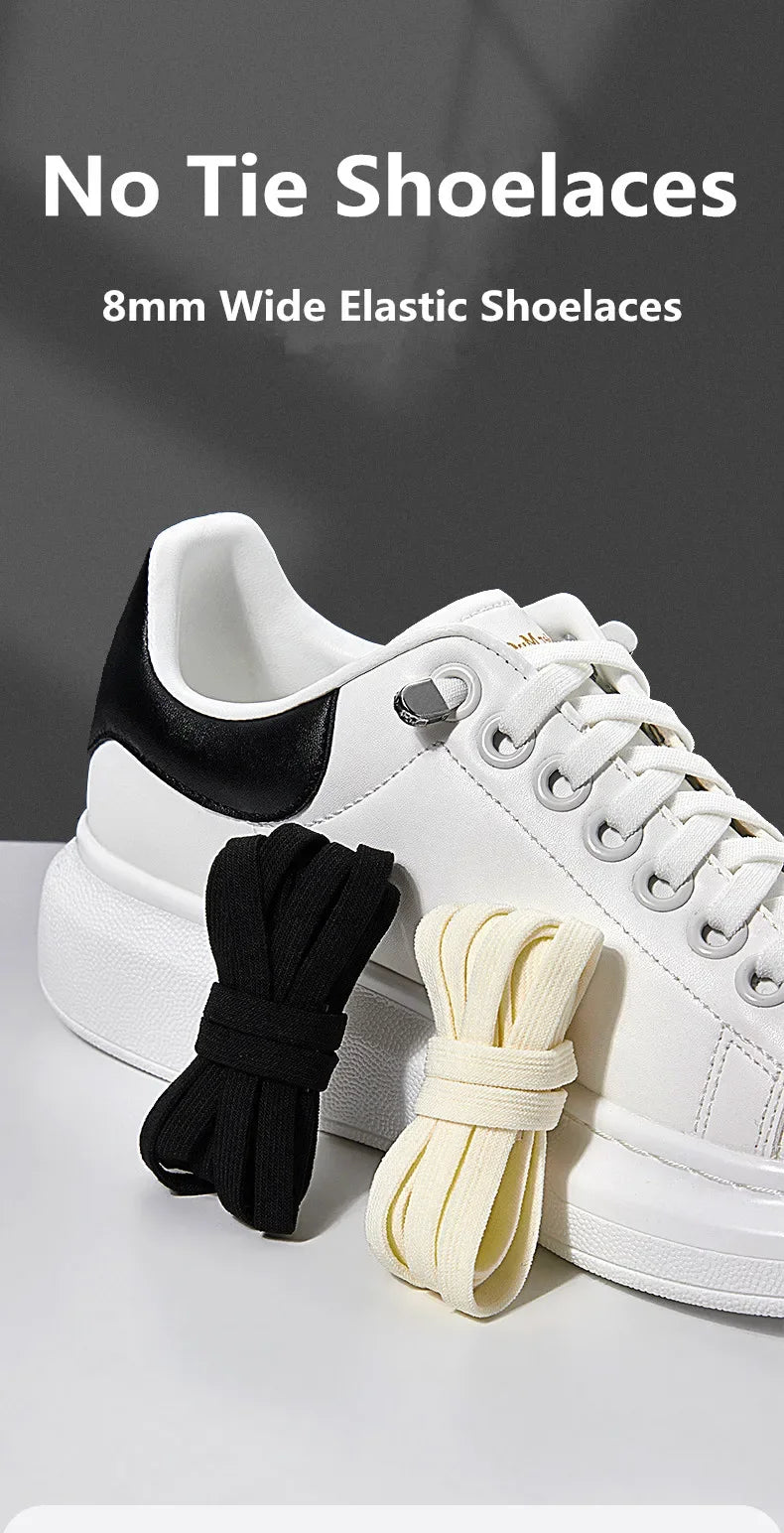 No tie Shoelaces for Shoes 8MM Flat Elastic laces Sneakers Kids Adult Quick Shoelace without ties Shoe Accessories Beauty World Shop