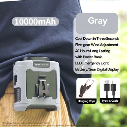 Portable Waist Fan Hanging Neck Fan 5 Speed Strong Wind with LED Lighting for Sports Courier Outdoor Working 10000/20000mAh Beauty World Shop