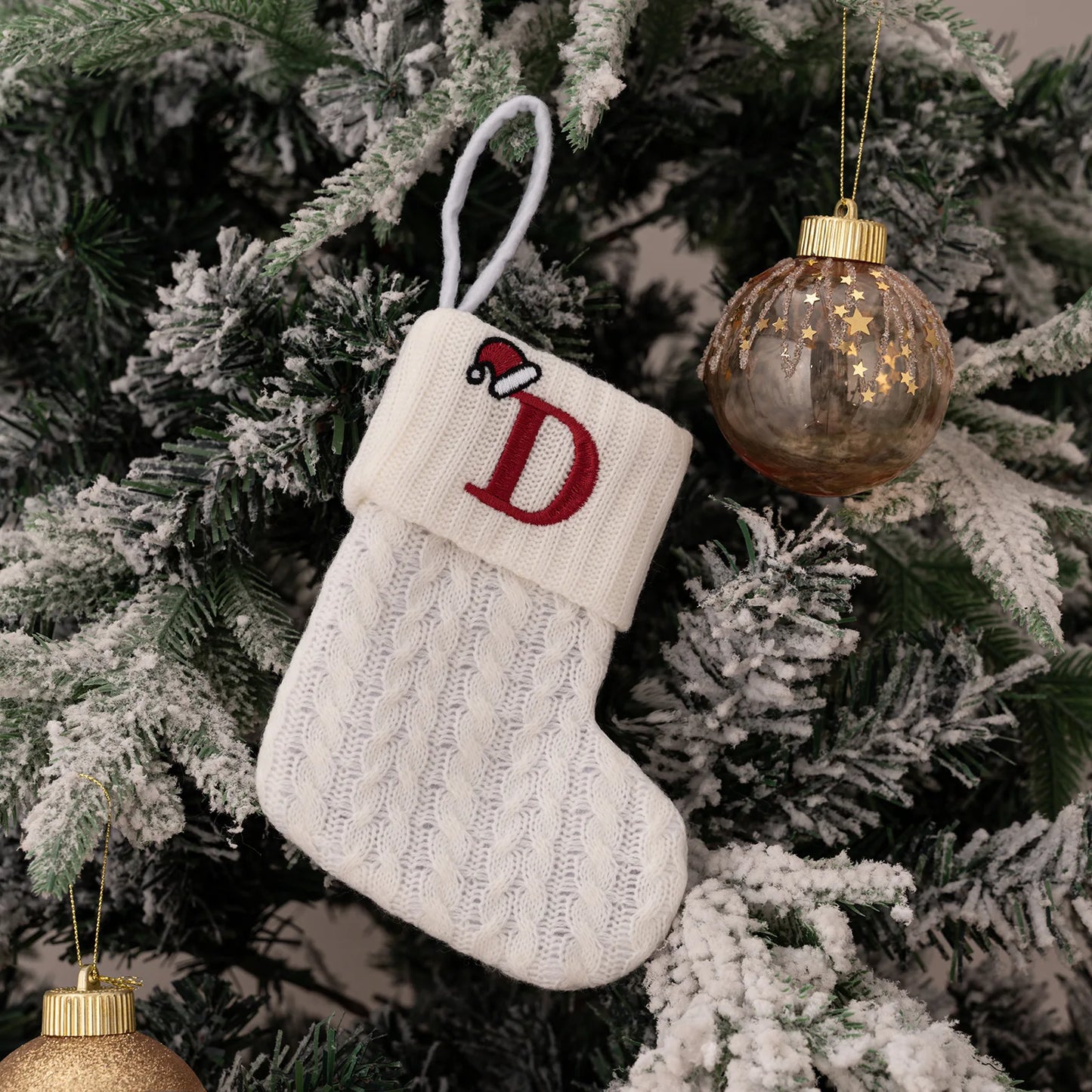 1PC A-Z Letter Hanging Christmas Stockings Knitted Socks  Christmas Tree Hanging for Family Party Decoration Beauty World Shop