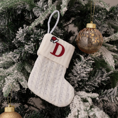 1PC A-Z Letter Hanging Christmas Stockings Knitted Socks  Christmas Tree Hanging for Family Party Decoration Beauty World Shop