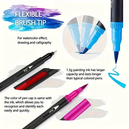 Vibrant Double-Ended Watercolor Markers – Art Set for Drawing & Crafts, Durable Plastic Bodies, Christmas Gift Beauty World Shop