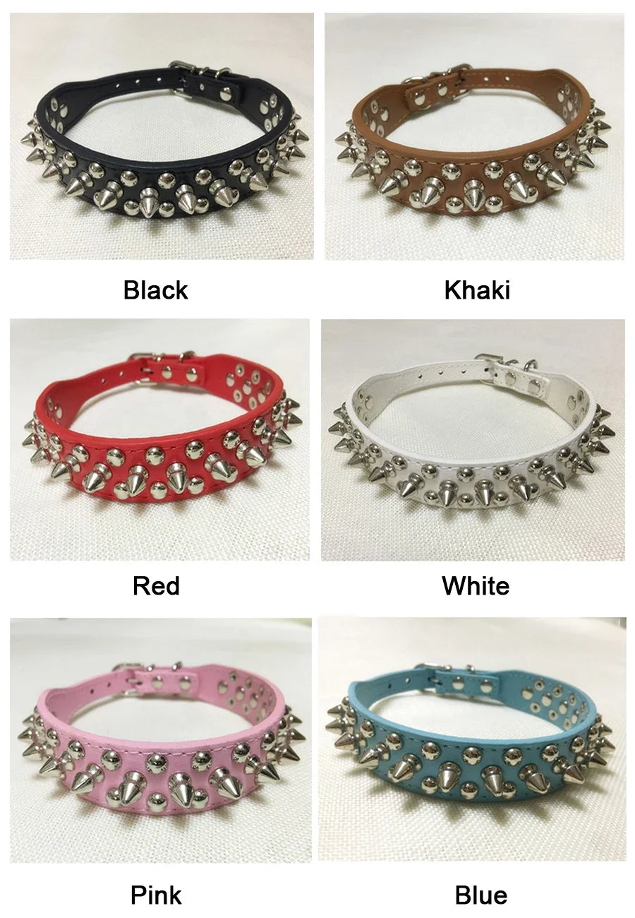 Adjustable Leather Pet Dog collar Neck Strap Supplies PU Leather Punk Rivet Spiked Dog Collar Pet Collars For Small Dog Cat Beauty World Shop