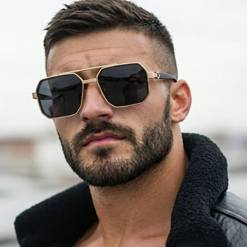 Hiking New Fashion Double Beam Polygonal Anti Light Glasses Retro Personalized Trendy Large Frame Eyewear European and American Beauty World Shop