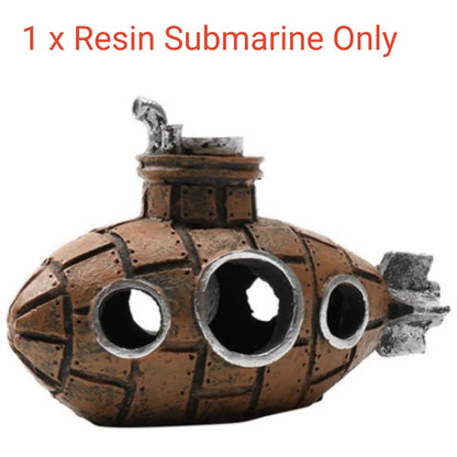 Aquarium Decoration Set Resin Submarine & Volcano Air Bubbler Fish Tank Ornaments Landscape Accessories for Betta Shrimp Decor Beauty World Shop