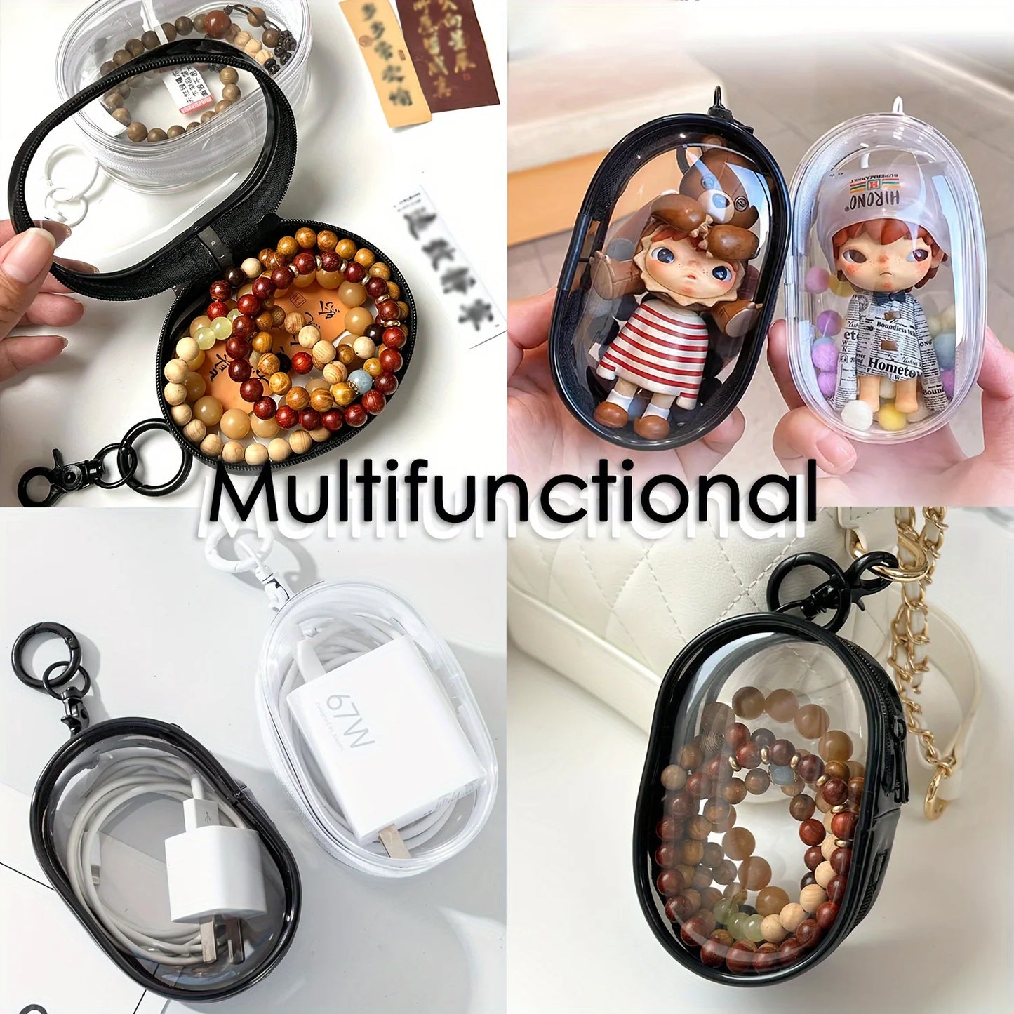 Portable Mini Clear Zipper Storage Bag - Space-Saving Organizer for Earphones & Chargers, Versatile with Handy Keychain Loop Beauty World Shop