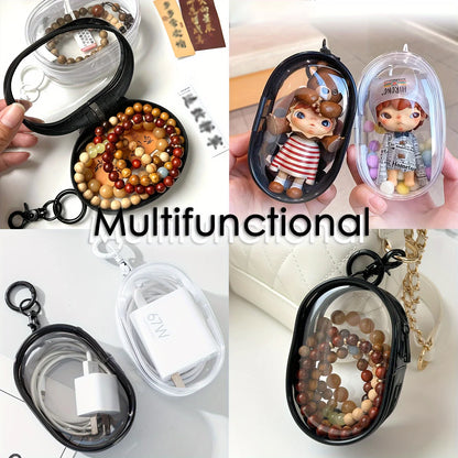 Portable Mini Clear Zipper Storage Bag - Space-Saving Organizer for Earphones & Chargers, Versatile with Handy Keychain Loop Beauty World Shop