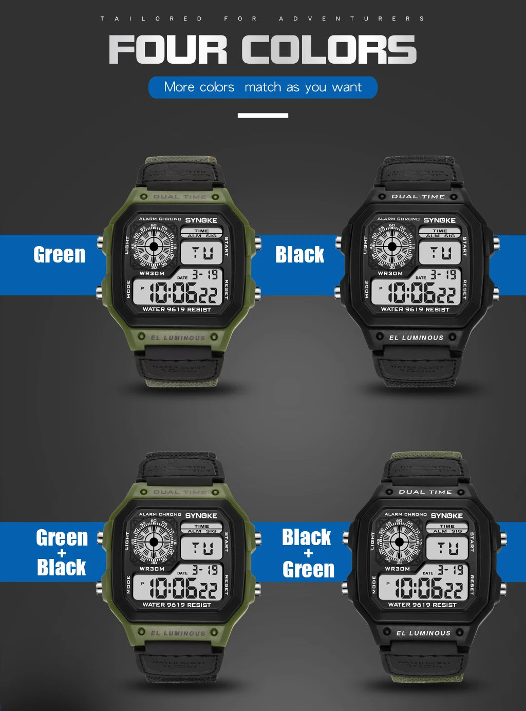 Synoke Outdoor Military Digital Watch For Men Fashion Retro Nylon Canvas Strap Sports Waterproof Watch Multifunctional Luminous Beauty World Shop