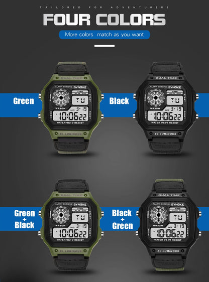 Synoke Outdoor Military Digital Watch For Men Fashion Retro Nylon Canvas Strap Sports Waterproof Watch Multifunctional Luminous Beauty World Shop
